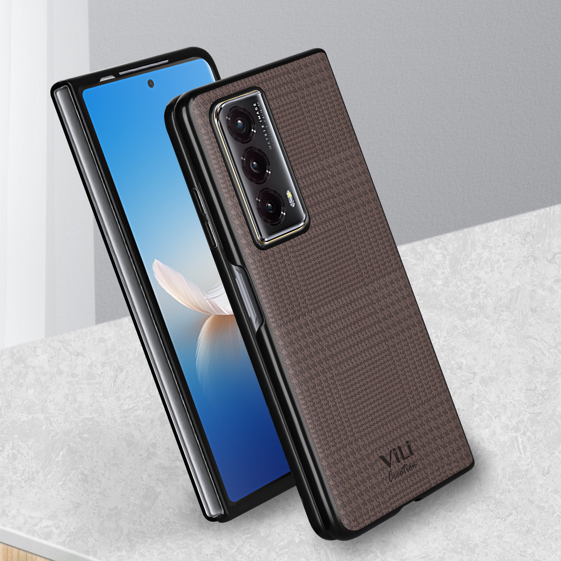 VILI TH Series for Honor Magic Vs2 5G Phone Cover Shockproof PU Leather Coated PC+TPU Case VILI TH Series for Honor Magic Vs2 5G Phone Cover Shockproof PU Leather Coated PC+TPU Case